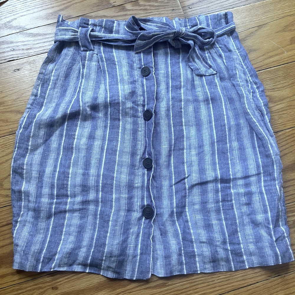 Blue & White Linen High-Waist Skirt
